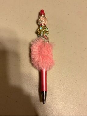 Pink Faux Fur Rhinestone Charm Ballpoint Pen. Handmade pen new